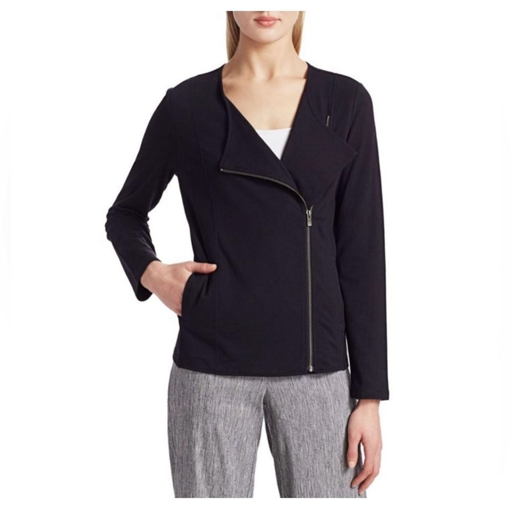 Nic+Zoe Perfect Conquer Zip Up Black Moto Jacket Size S